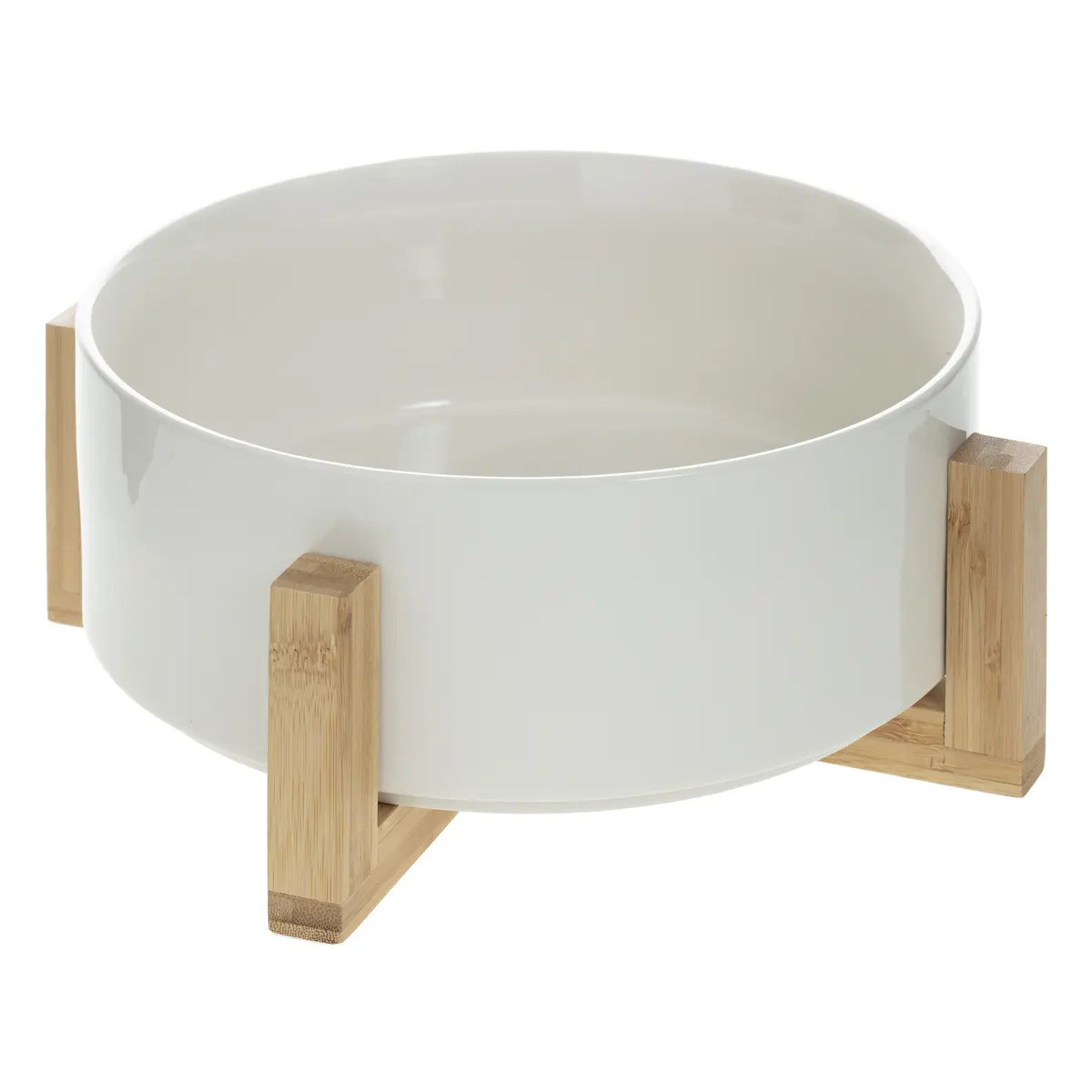 5five Fruit / Salade / Broodjes schaal - keramiek/bamboe - D23 x H11 cm - wit - Voedsel serveer schaal -