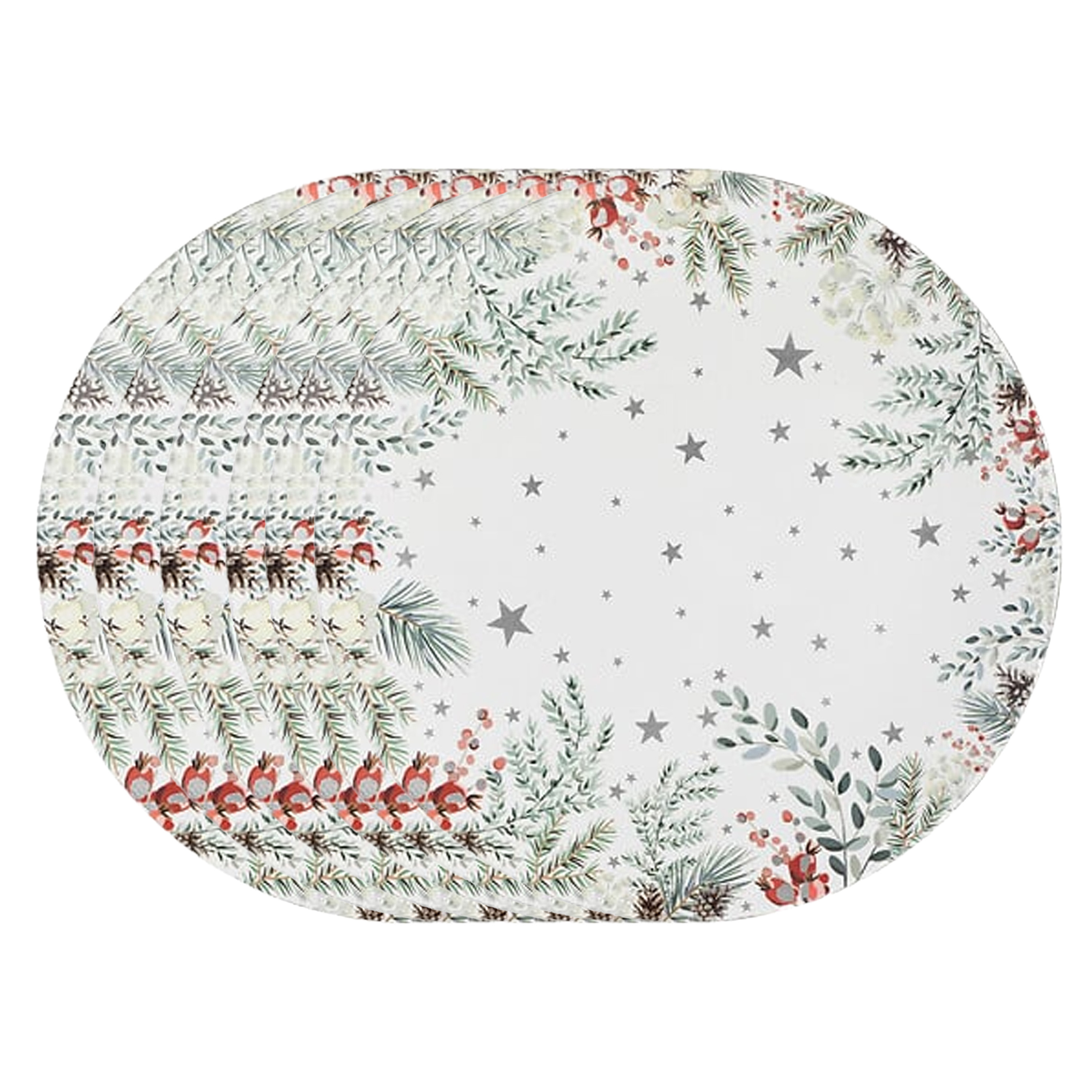 Feeric lights & Christmas Diner/Kerstdiner onderborden - 6x - kerstprint - rond - D33 cm - multifunctioneel -