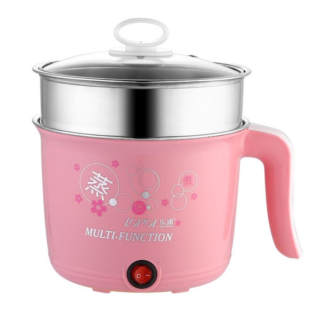 YajingGlass with Stainless Steel Steamer Stockpot 1.8L Heating Pan Multifunction Hot Pot  Rice pink-with steamer