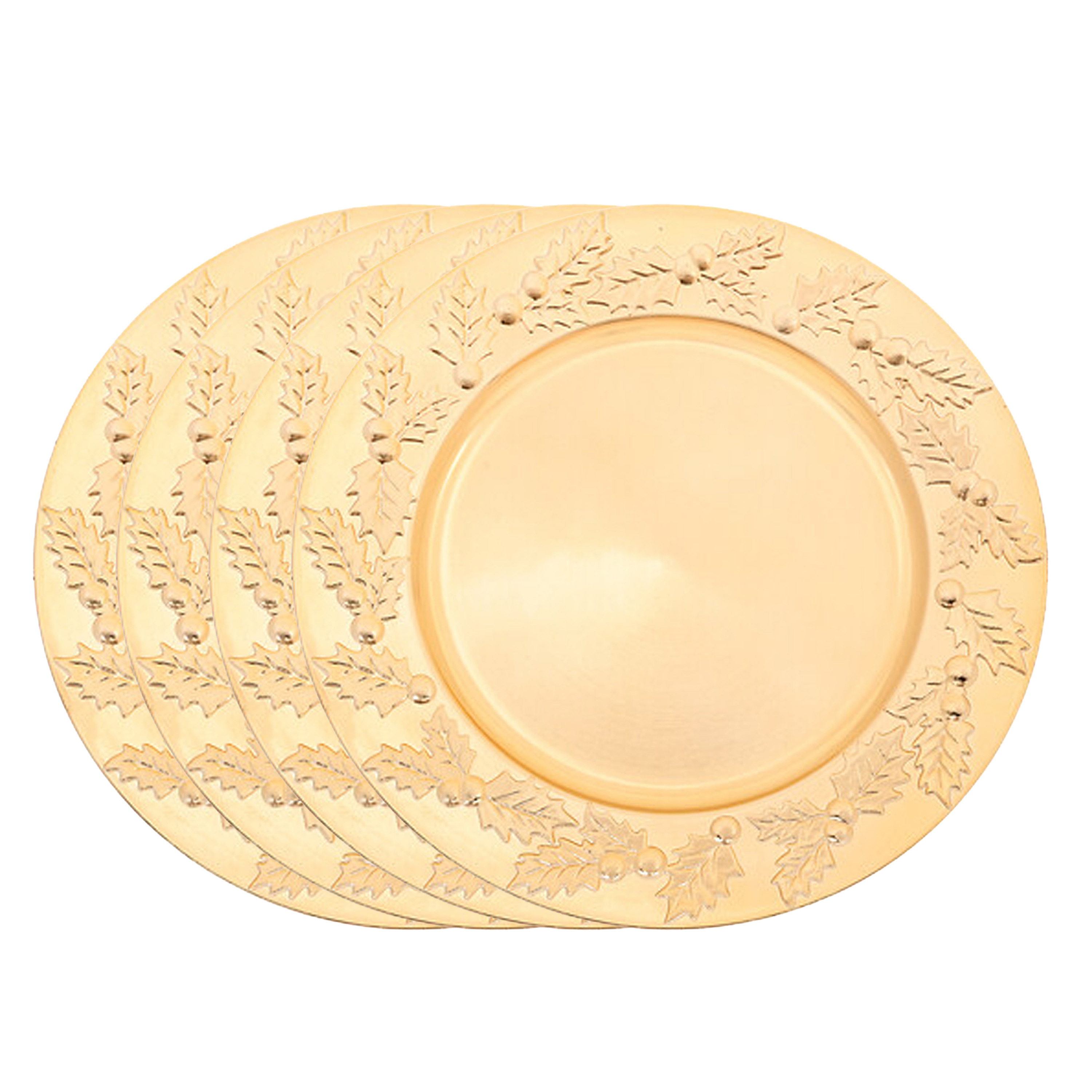Feeric lights & Christmas Diner/Kerstdiner onderborden - 4x - goud - kerstprint - rond - D33 cm - multifunctioneel -
