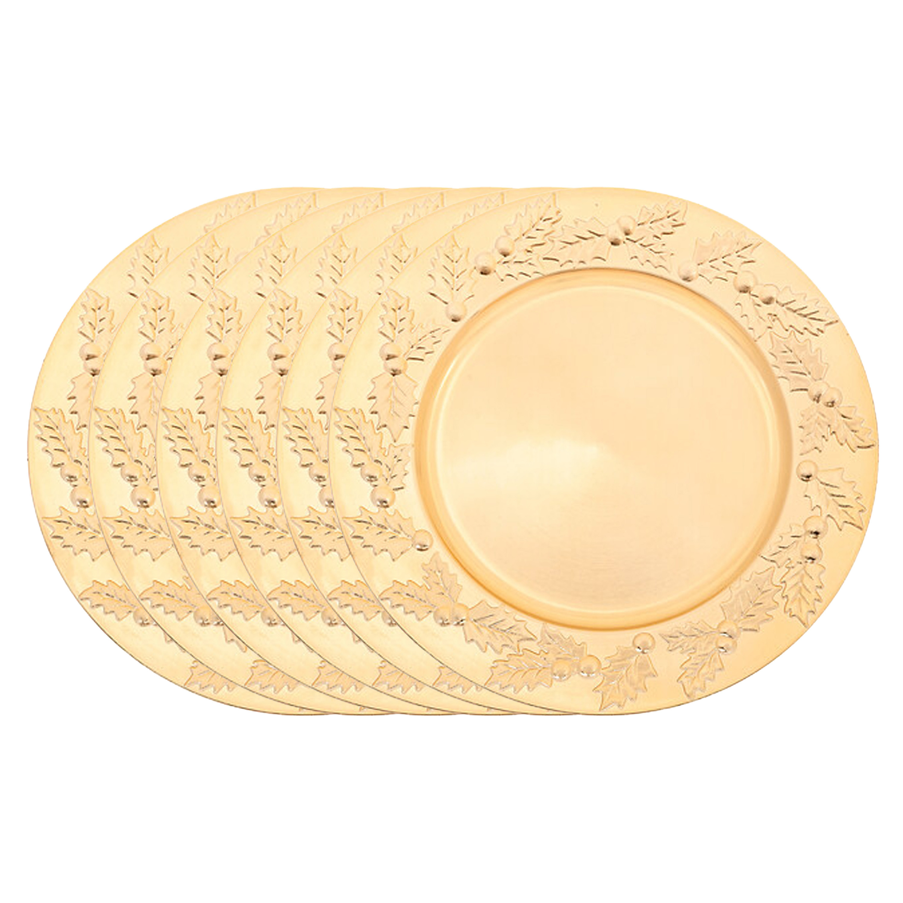 Feeric lights & Christmas Diner/Kerstdiner onderborden - 6x - goud - kerstprint - rond - D33 cm - multifunctioneel -