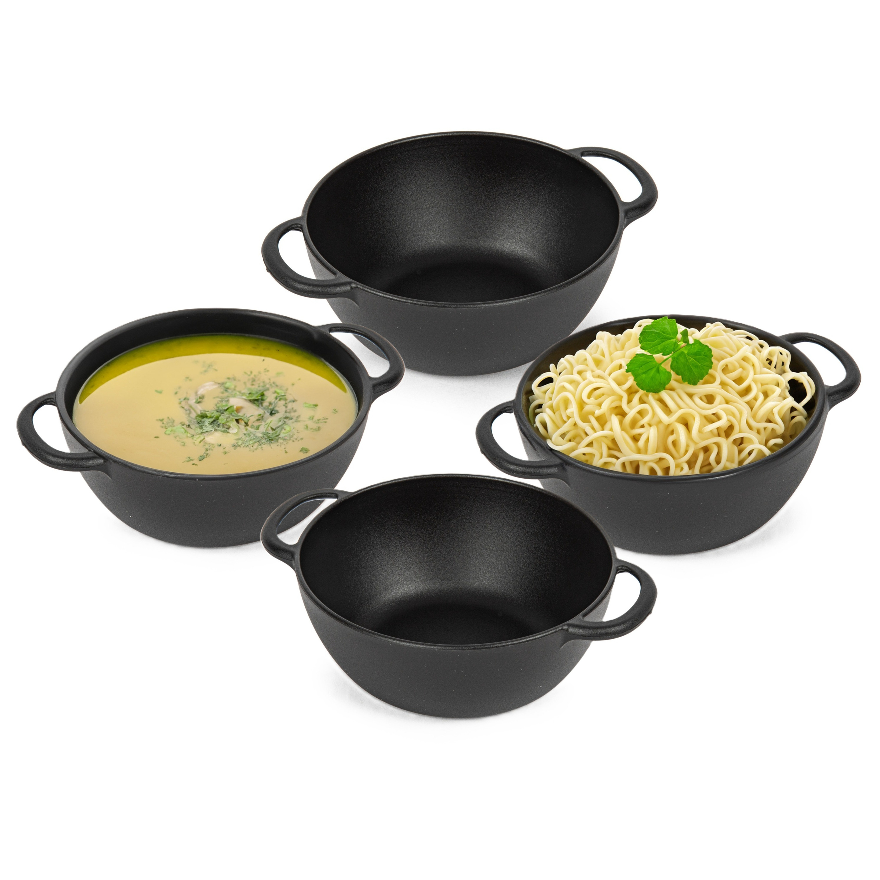 PlasticForte Soepkommen met hengsels - 4x - Campinglife - kunststof - D11 x H5 cm - zwart - Stapelbaar -