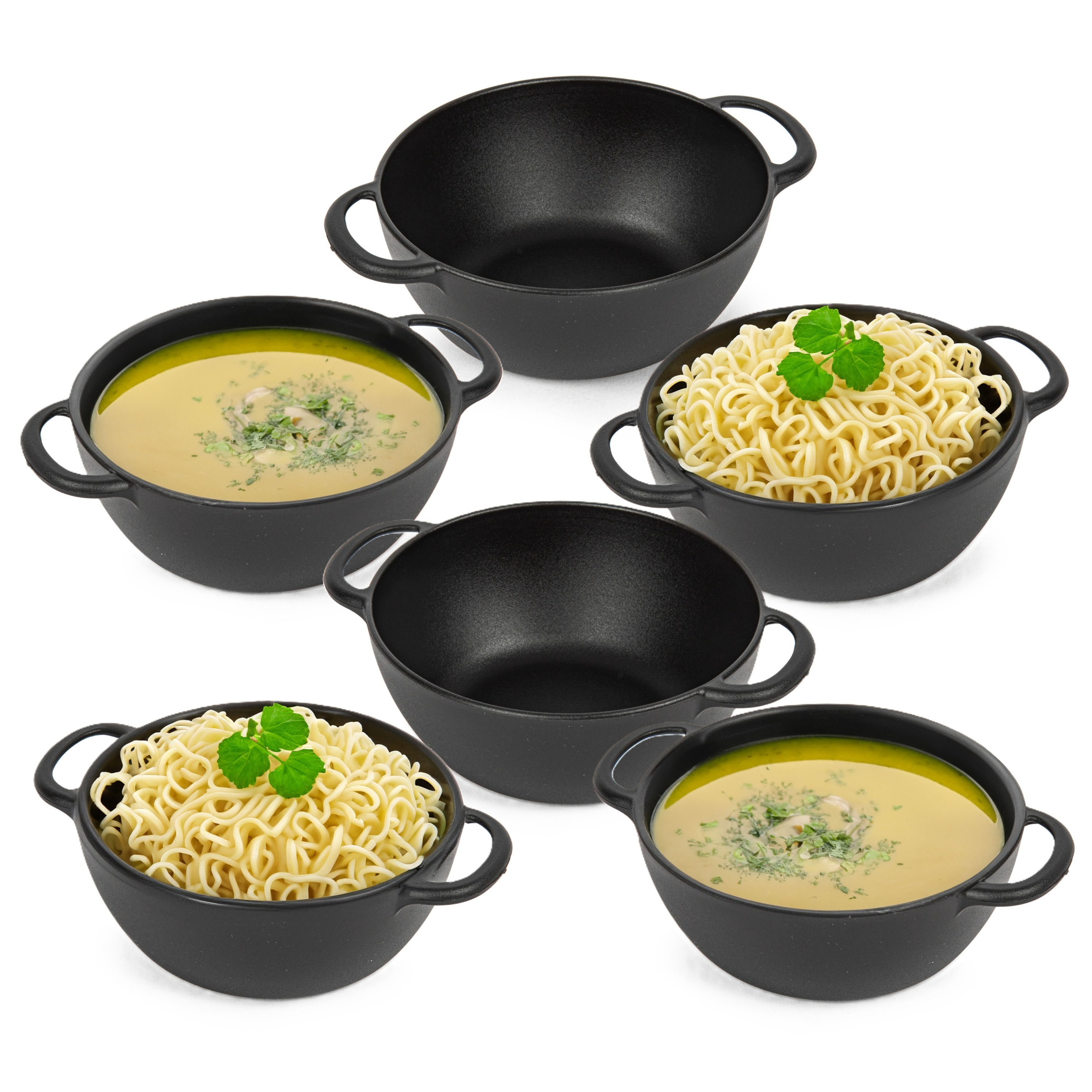PlasticForte Soepkommen met hengsels - 6x - Campinglife - kunststof - D11 x H5 cm - zwart - Stapelbaar -