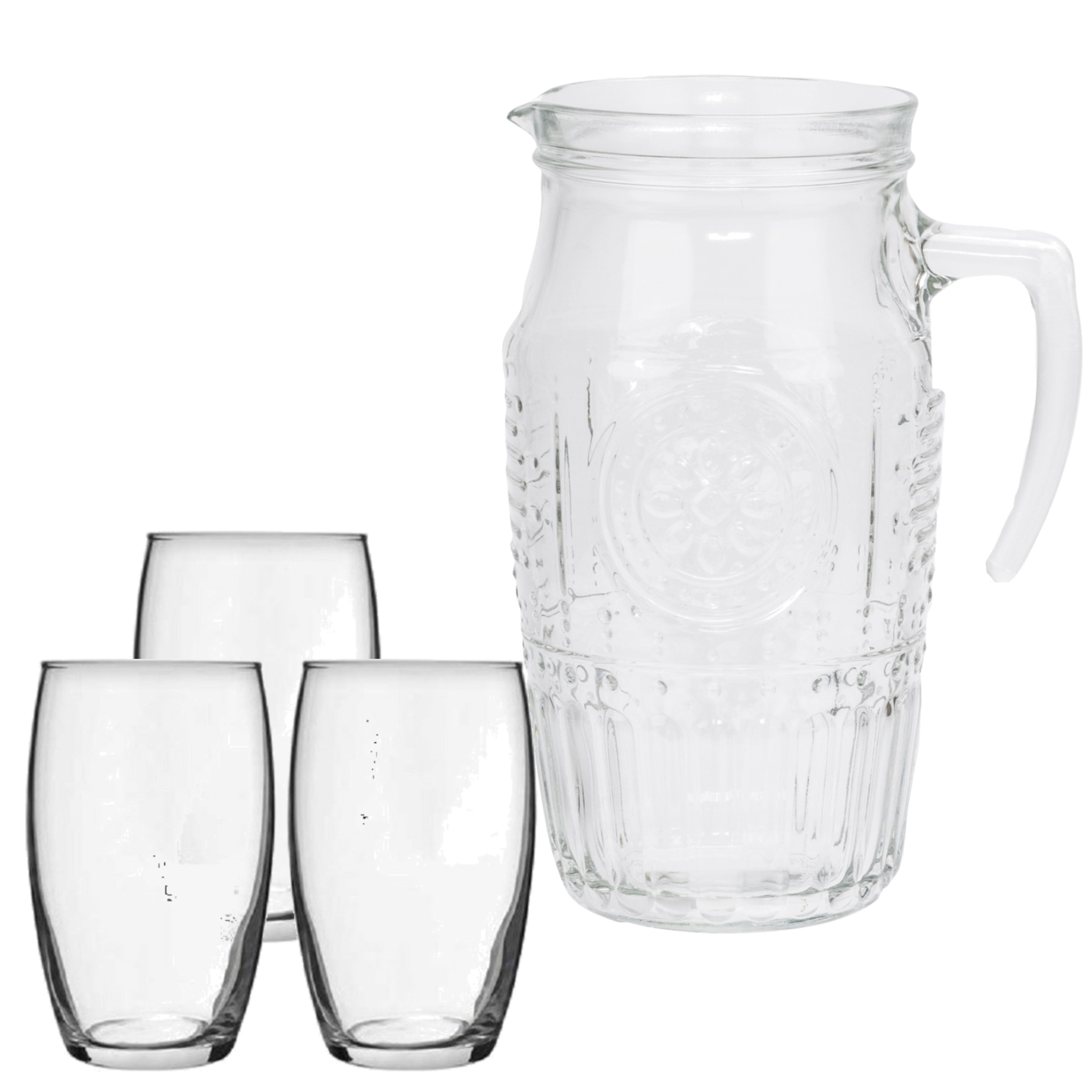 Bormioli Rocco schenkkan/waterkan van glas 1,8 liter met 6x waterglazen van 360 ml -