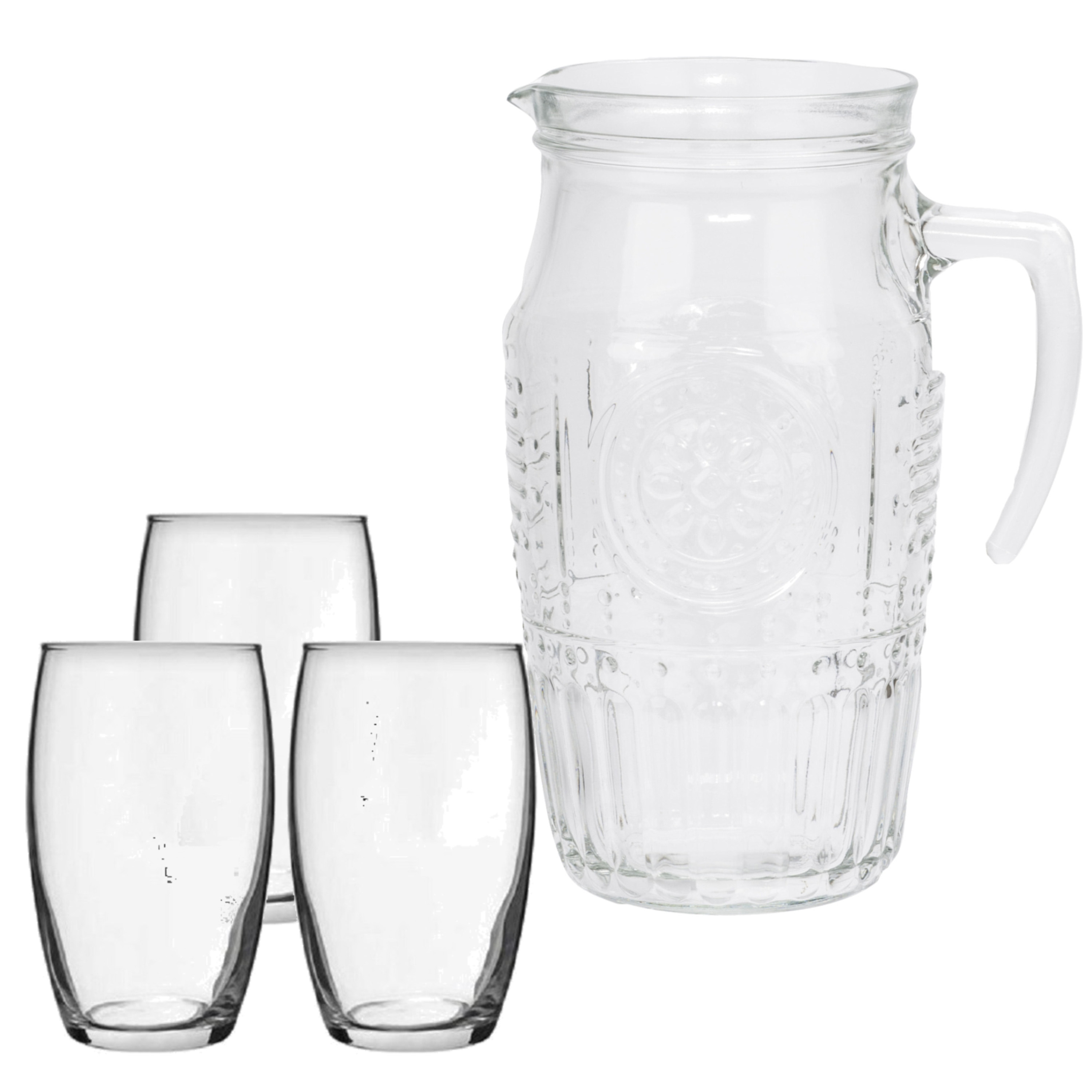 Bormioli Rocco schenkkan/waterkan van glas 1,8 liter met 6x waterglazen van 375 ml -