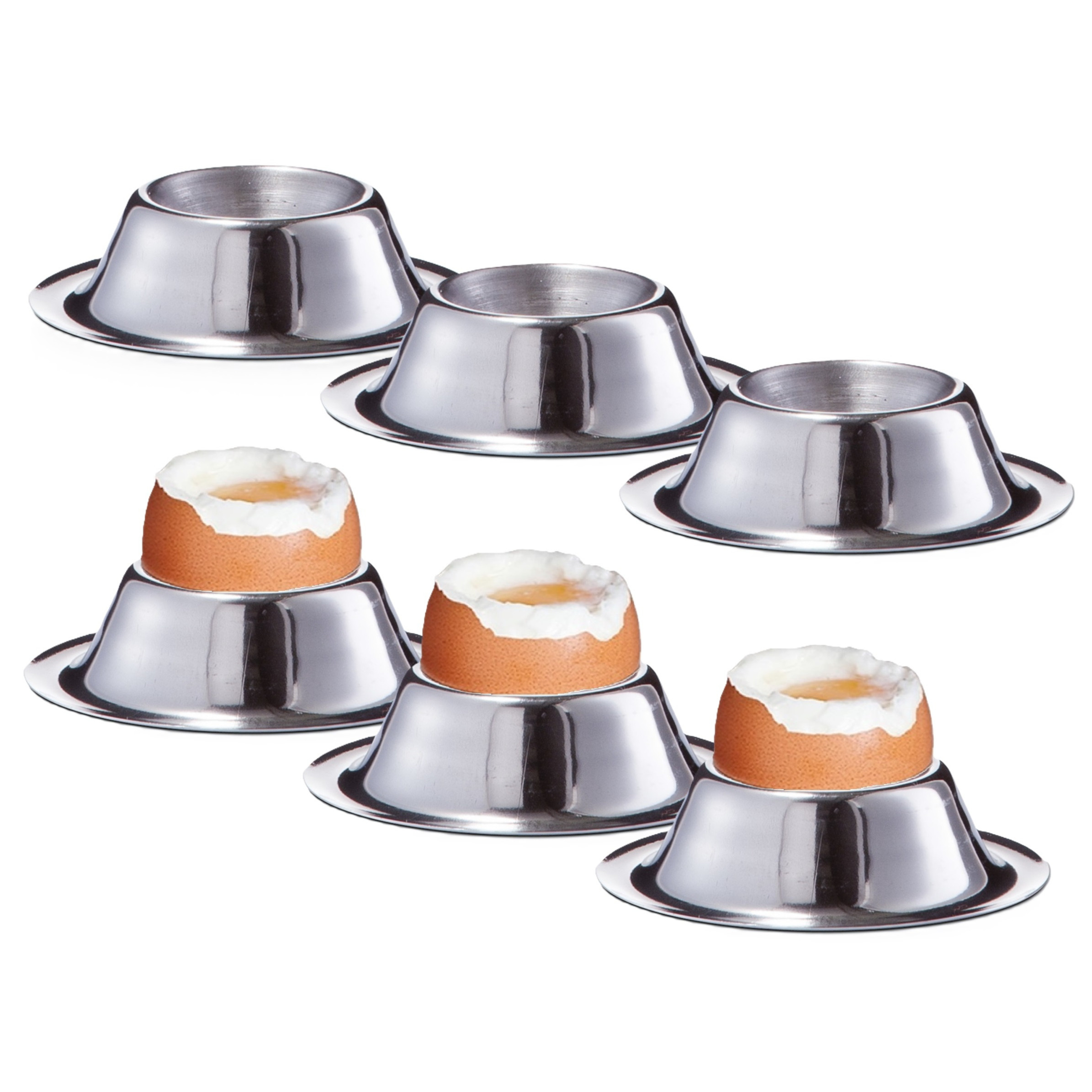 Zeller Eierdopjes - 6x - RVS - 5 cm - Ontbijten en Pasen - Eierdoppen - zilver -