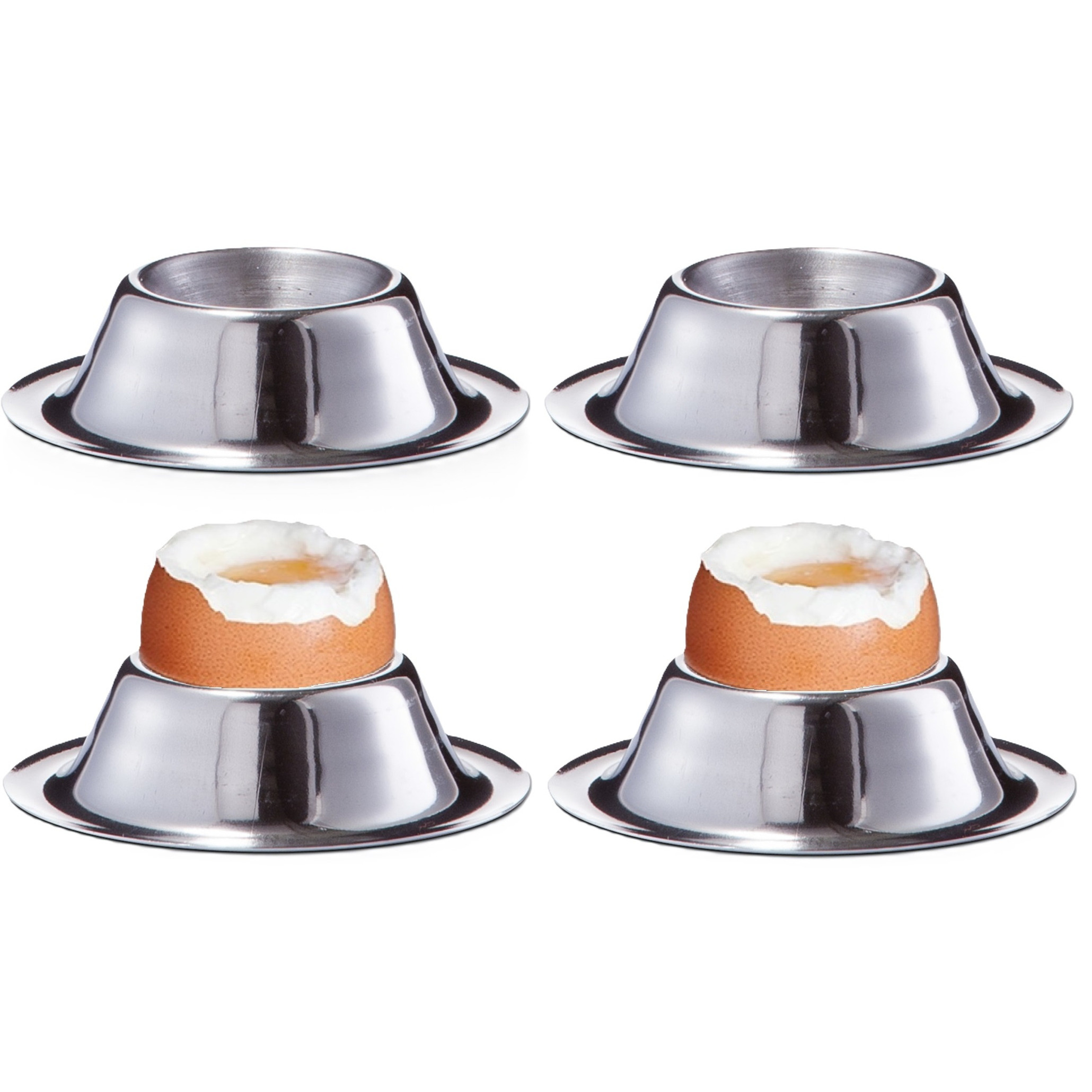 Zeller Eierdopjes - 10x stuks - RVS - 5 cm - Ontbijten en Pasen - Eierdoppen - zilver -