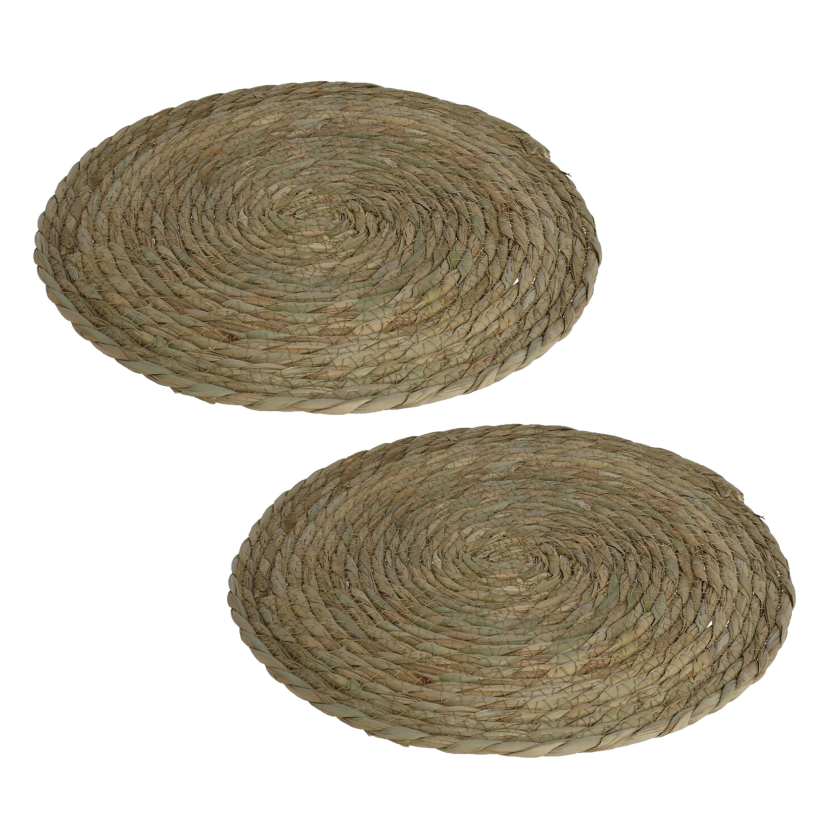 Gerimport Pannenonderzetter - Set van 2x stuks - zeegras - rond - Dia cm - naturel - extra groot - stevig -