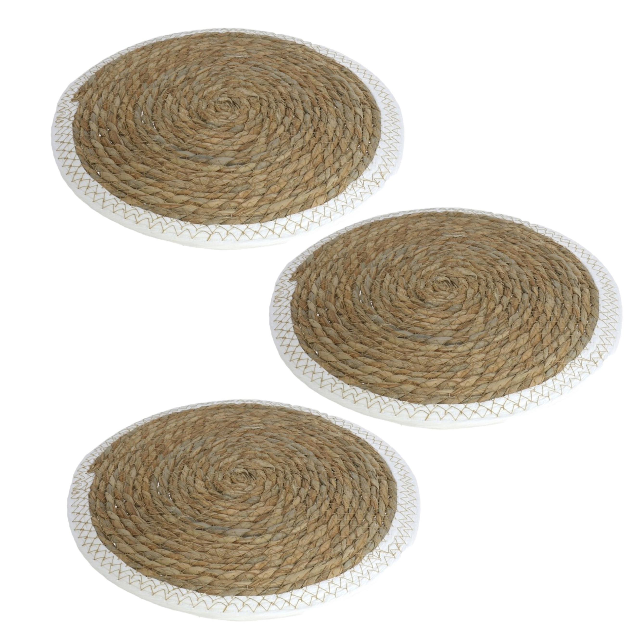 Gerimport Set van 3x stuks pannen onderzetter van zeegras rond x cm -