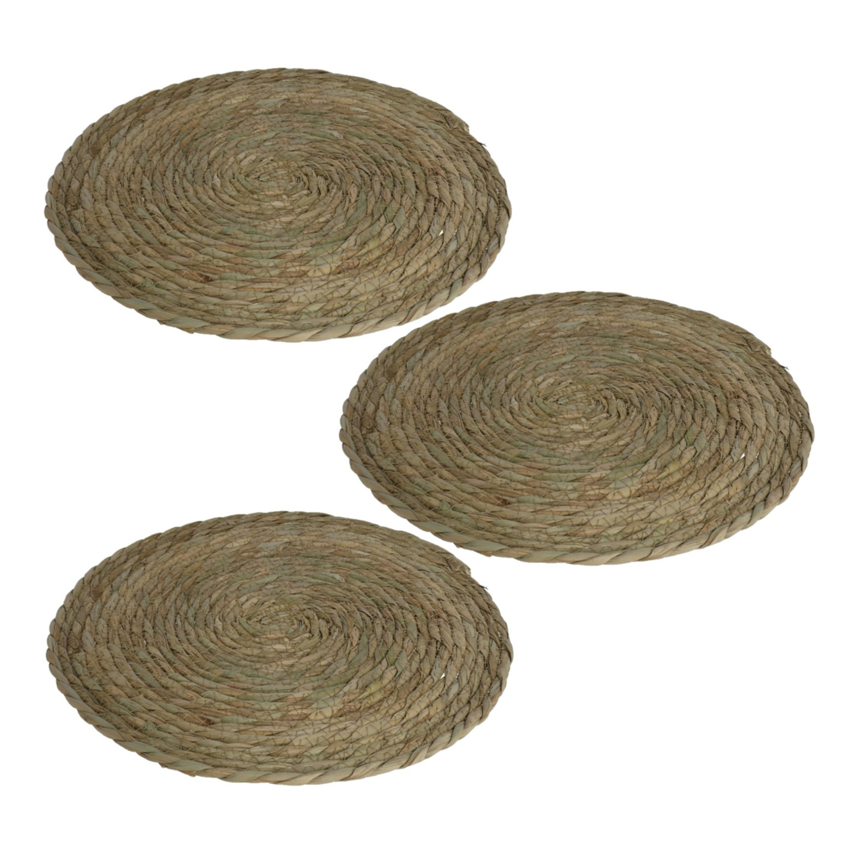 Gerimport Pannenonderzetter - Set van 3x stuks - zeegras - rond - Dia cm - naturel - extra groot - stevig -