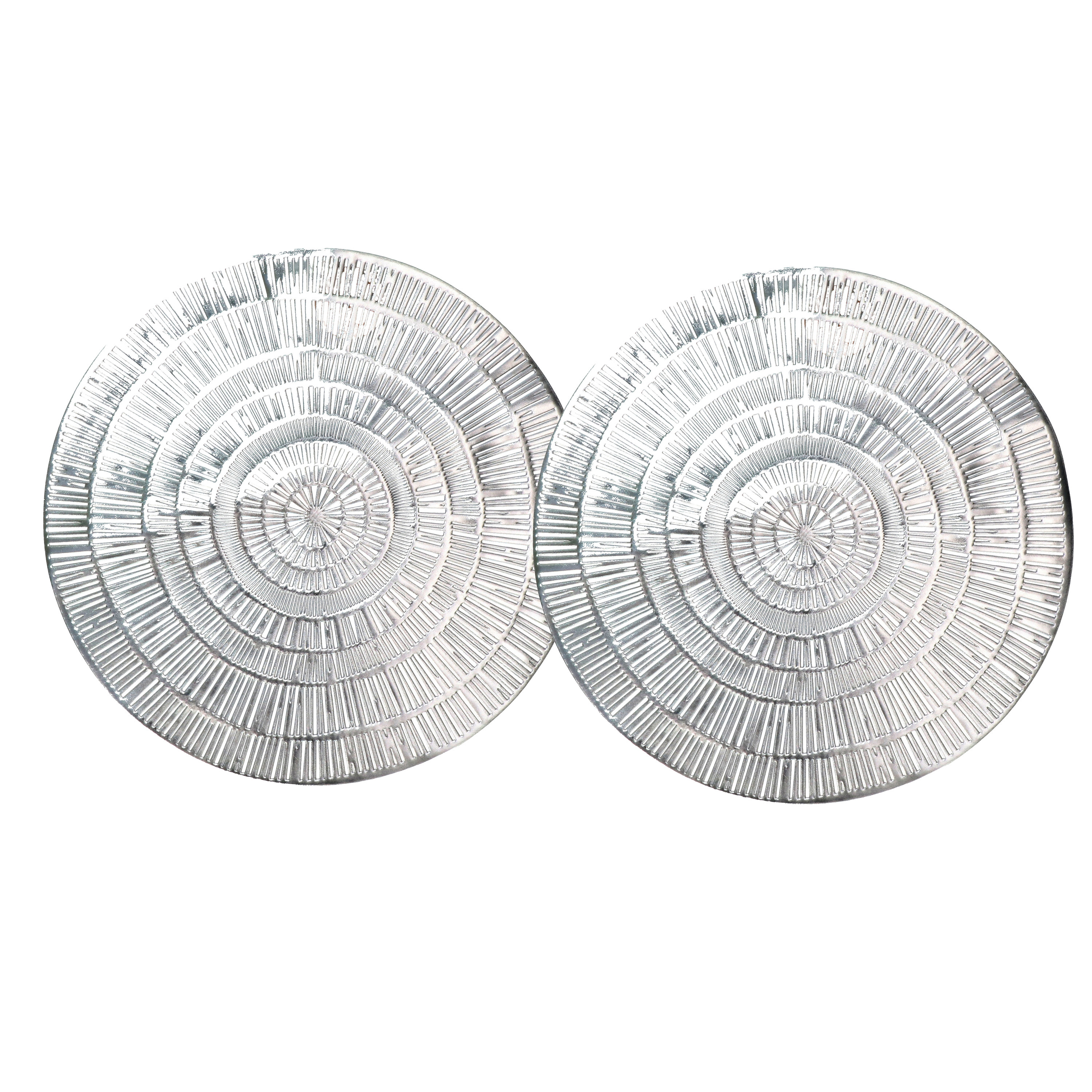 Krist+ Placemat - Set van 2x stuks - metallic zilver - rond - D38 cm - kunststof - Voor o.a. Kerstmi -