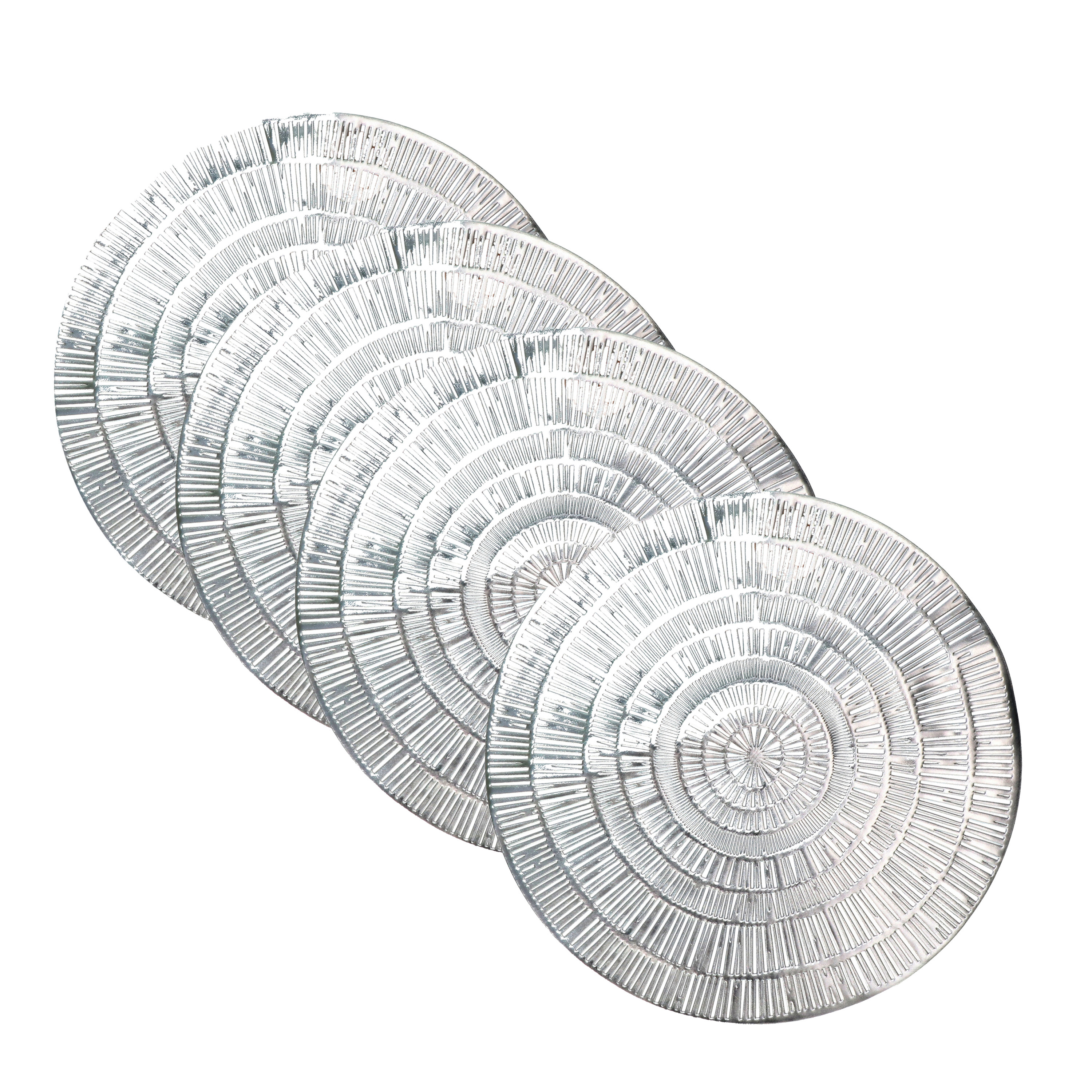 Krist+ Placemat - Set van 4x stuks - metallic zilver - rond - D38 cm - kunststof - Voor o.a. Kerstmi -
