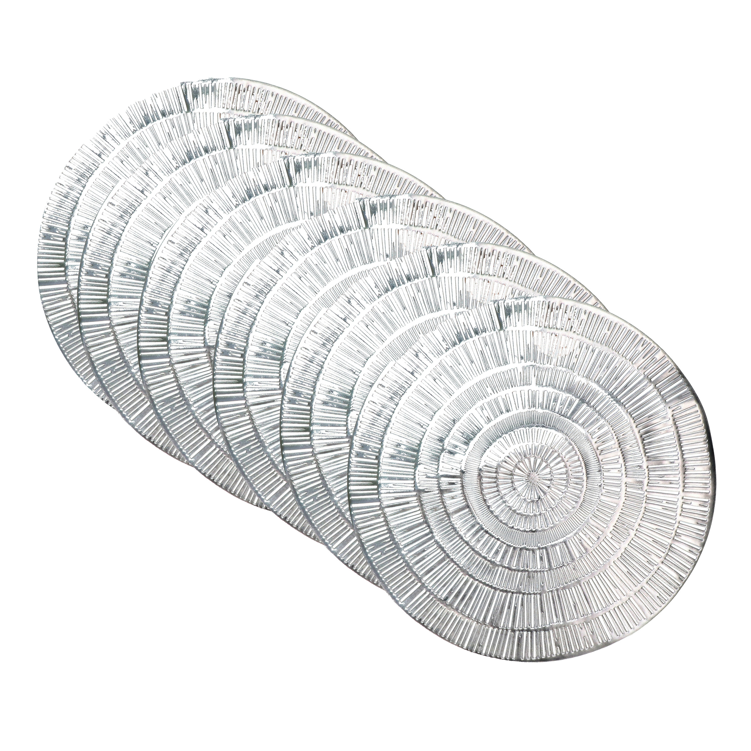 Krist+ Placemat - Set van 8x stuks - metallic zilver - rond - D38 cm - kunststof - Voor o.a. Kerstmi -