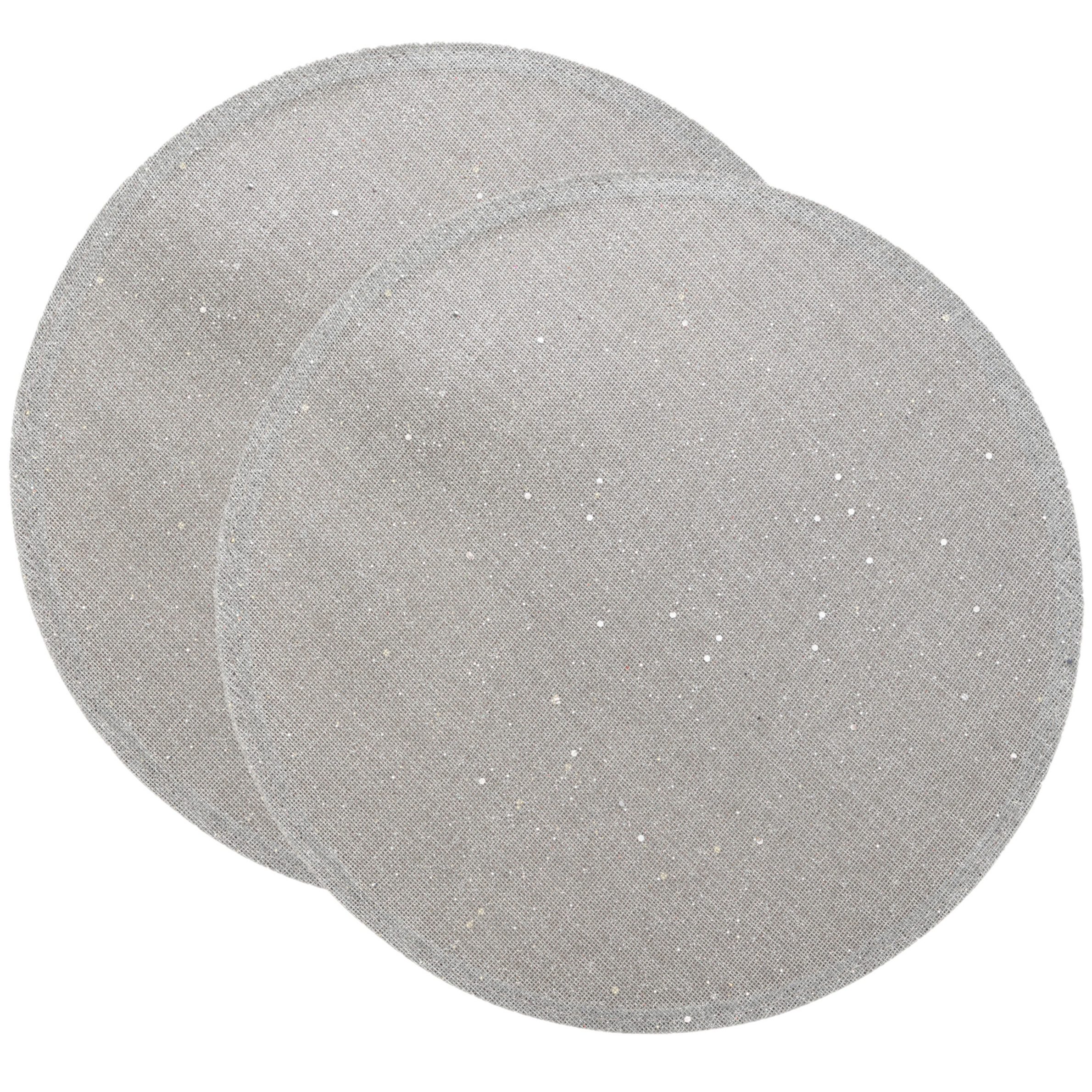 Feeric lights & Christmas Placemat - 6x - zilver glitter - rond - D38 cm - jute - Voor o.a. Kerstmis/bruiloft/feest -