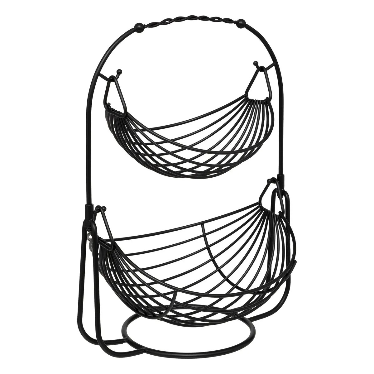 5five Fruitschaal / Fruitmand Marakech - 2 laags - metaal - x 28 x cm - zwart - rond -