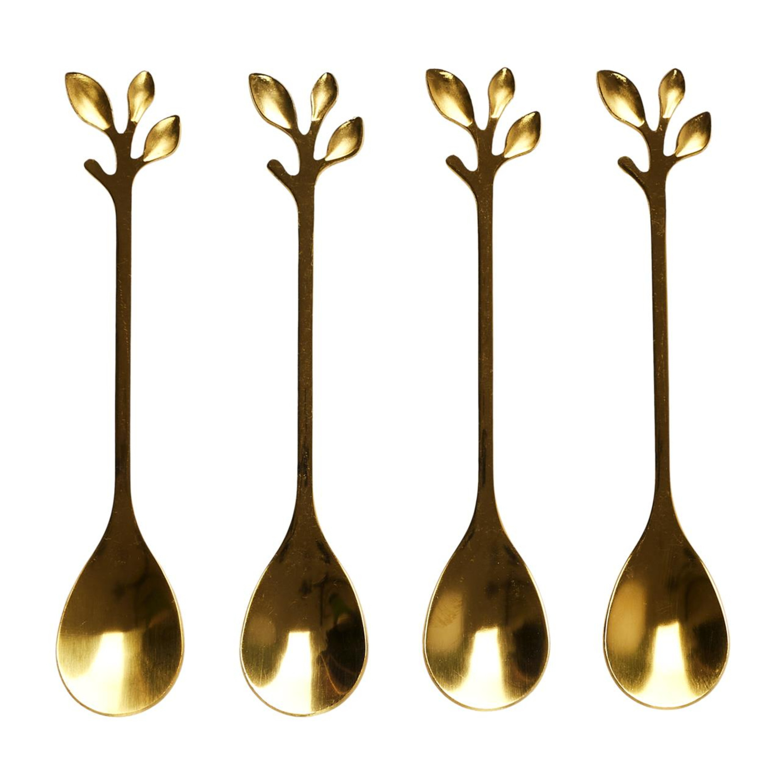 Home Deco Factory Theelepels - 4x stuks - goud - met blad - H11 cm -
