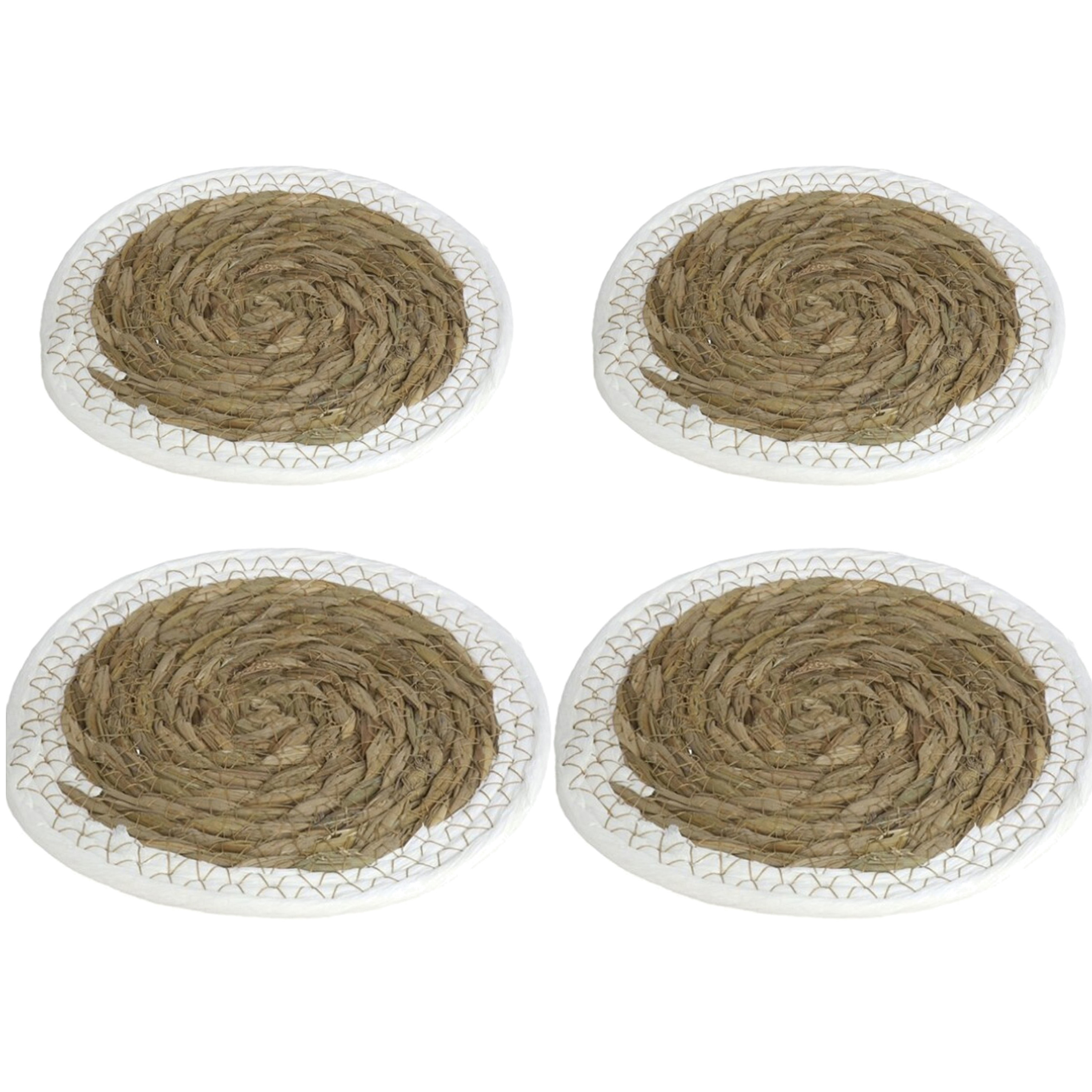 Gerimport Pannen onderzetters - 4x stuks - zeegras - rond - 24 en 28 cm - Keuken artikelen -