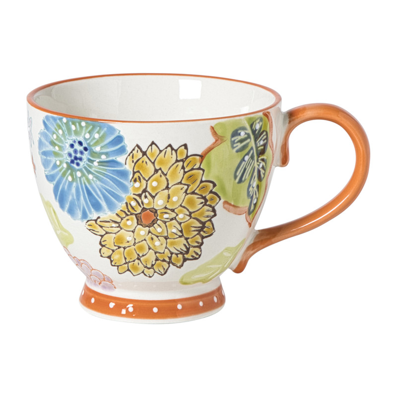 Xenos Mok bloemen - blauw/geel - 350 ml