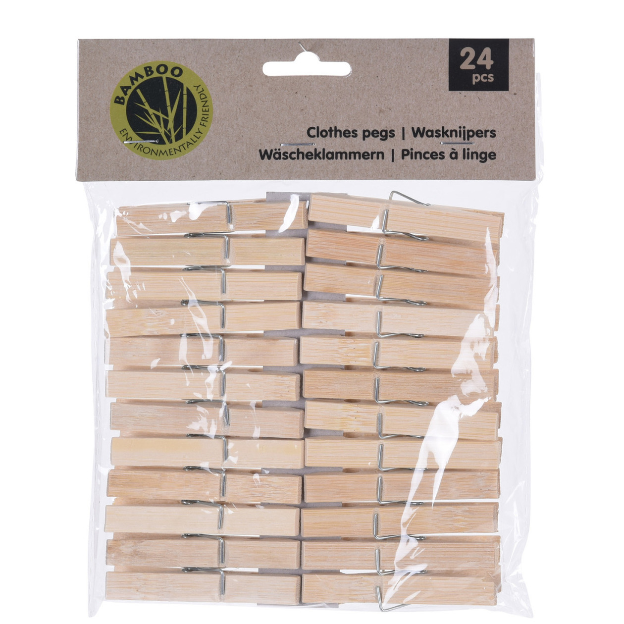 Merkloos Wasknijpers naturel - 72x - bamboe hout - 7 cm - houten knijpers -
