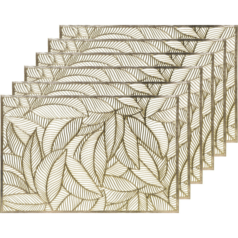 Decoris Tafel placemats - 6x - gouden bladeren - 30 x 45 cm - diner - ontbijt - kerst -