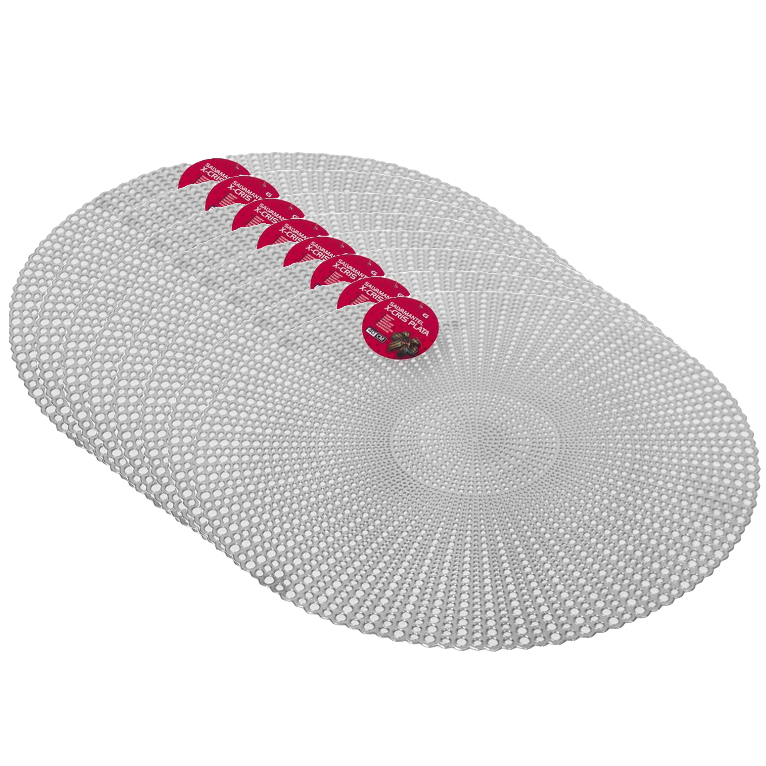 Gerimport Ronde tafel dinner placemats - Set van 12x stuks - zilver - kunststof - Dia cm -