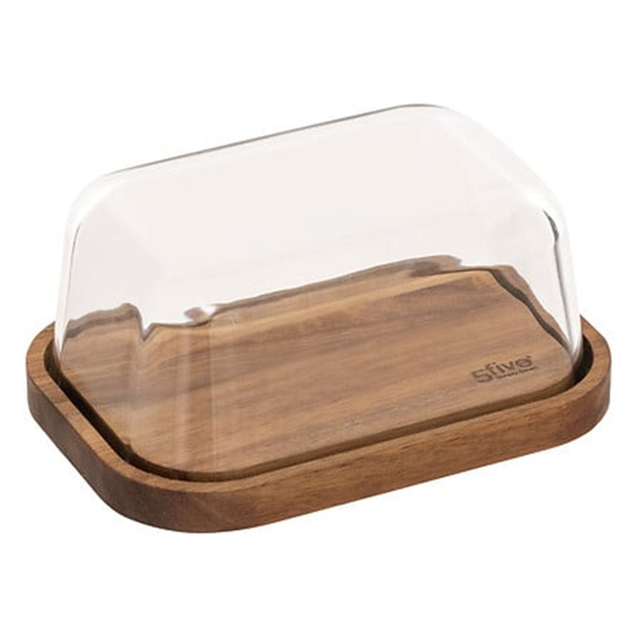 5five botervloot - acacia hout - glas - 18 x 13 cm - bruin/transparant -