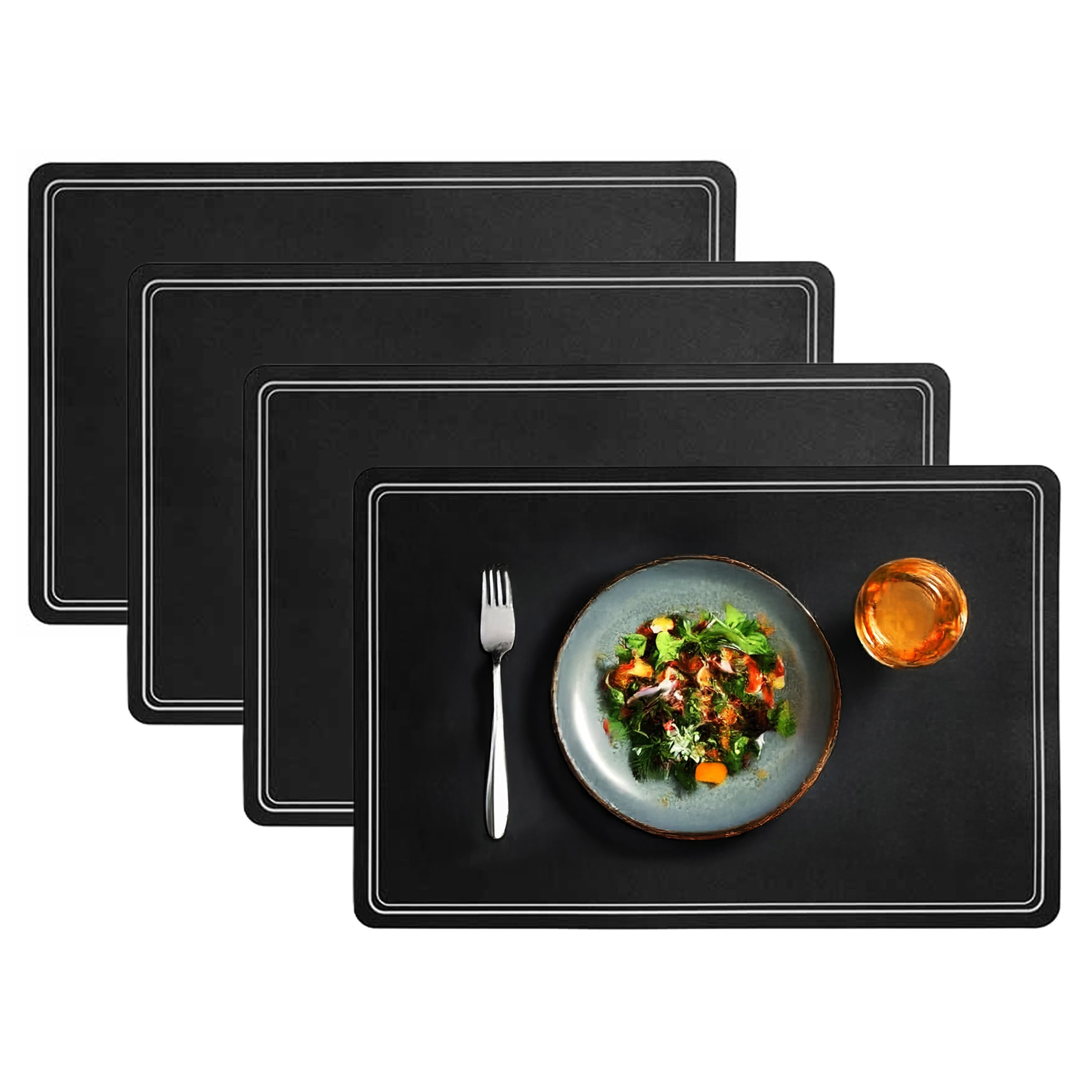 Cosy & Trendy Cosy en Trendy tafel placemat Renee - 6x - PU-leer/leer look - zwart - 43 x 30 cm - tafel onderlegge -