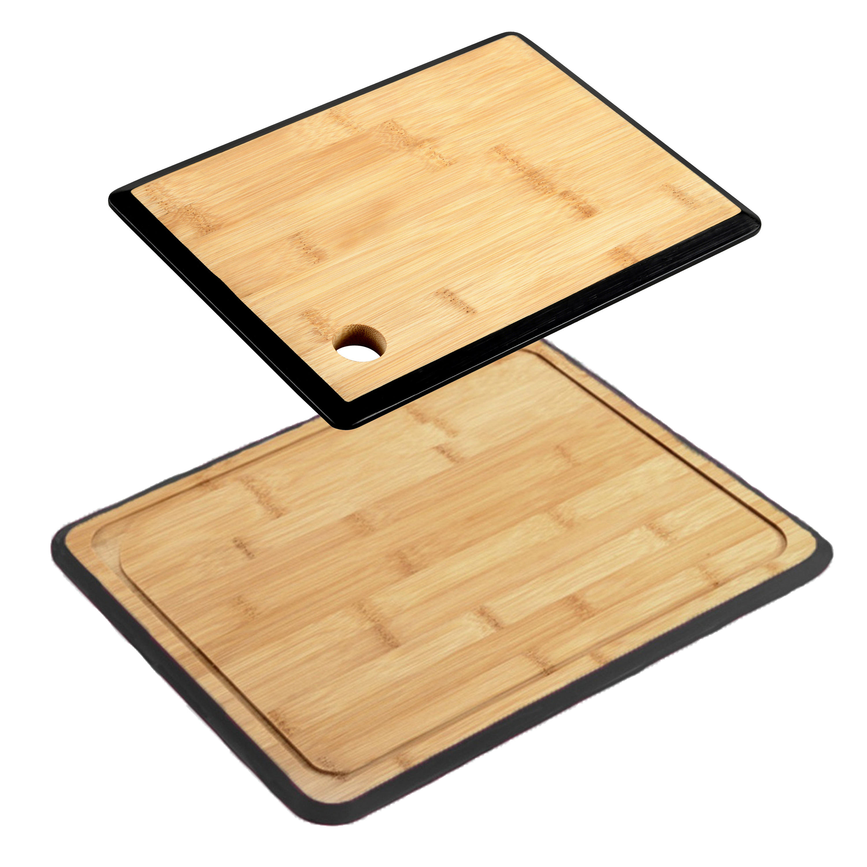 Kesper Keuken voedsel bereiden snijplanken voordeelset - x 30 en 27 x 19 cm - bamboe hout - rand zwart -