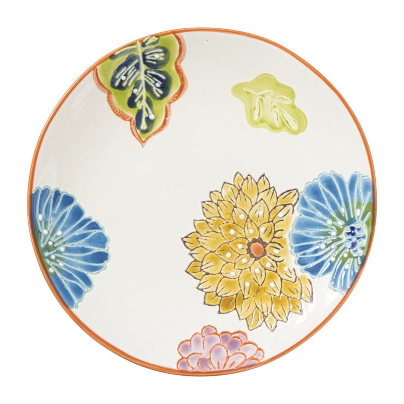 Xenos Gebaksbordje bloemen - oranje - ø15x1.5 cm