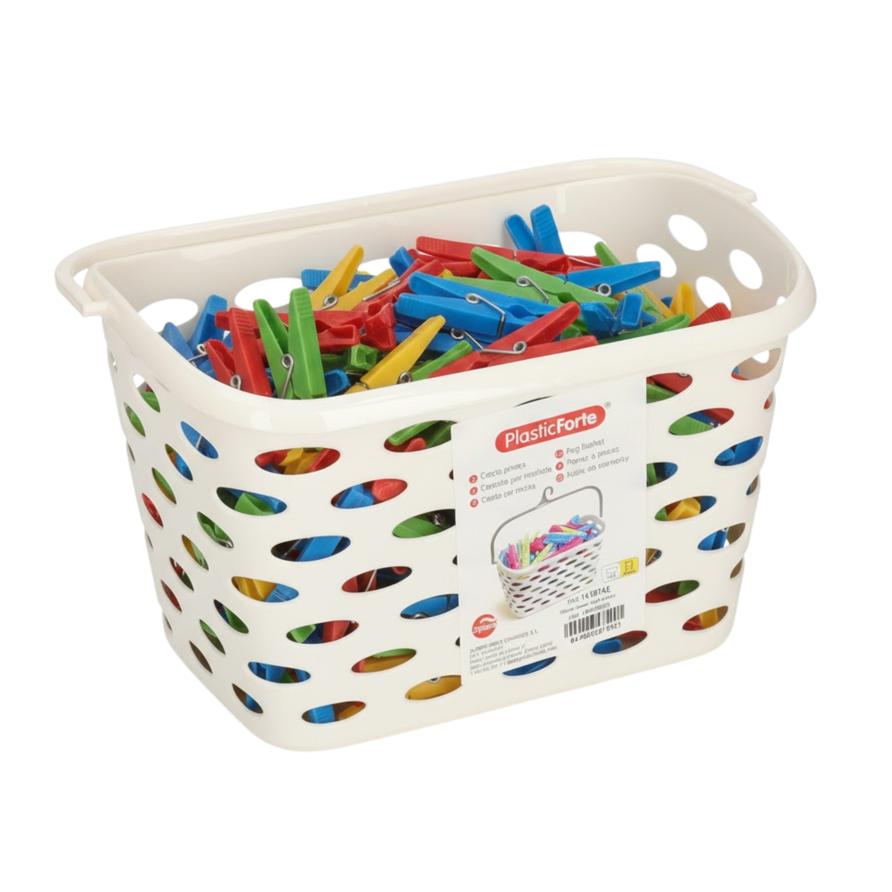 PlasticForte Wasknijpers Mandje - aan haak - 26 x 15 x 20 cm - wit - kunststof - ophangen -