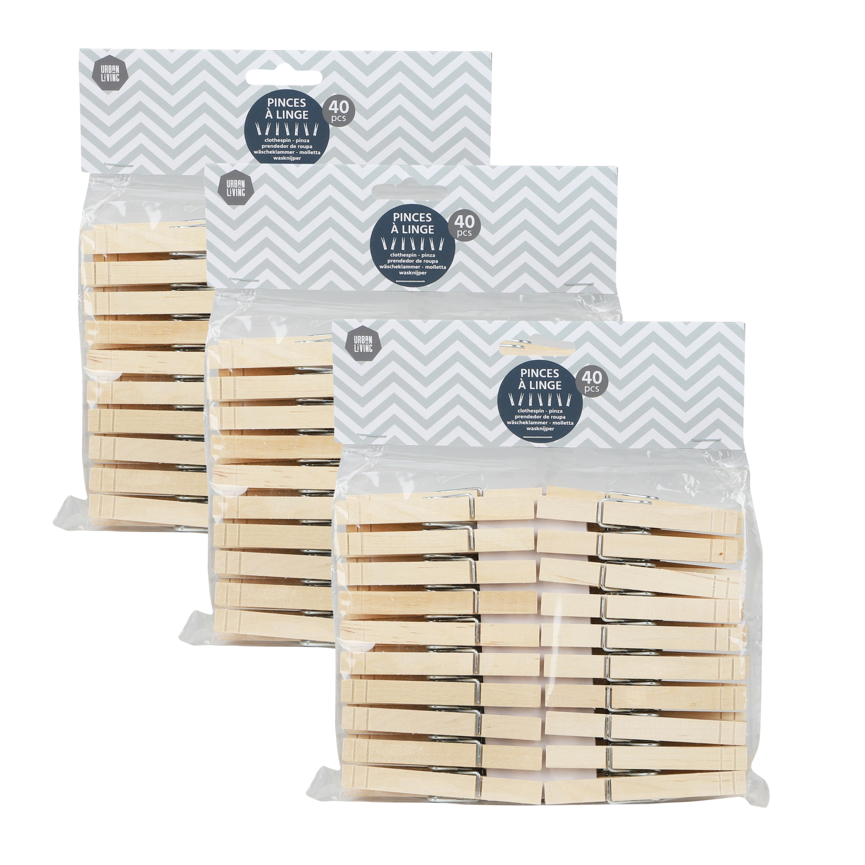 Urban Living Basic plus Size wasknijpers - 120x - bamboe hout - 8 cm - was ophangen -