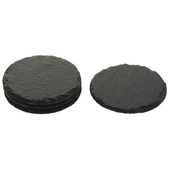 Merkloos Onderzetters - 16x stuks - leisteen - rond - 10 cm - glazen onderzetters -
