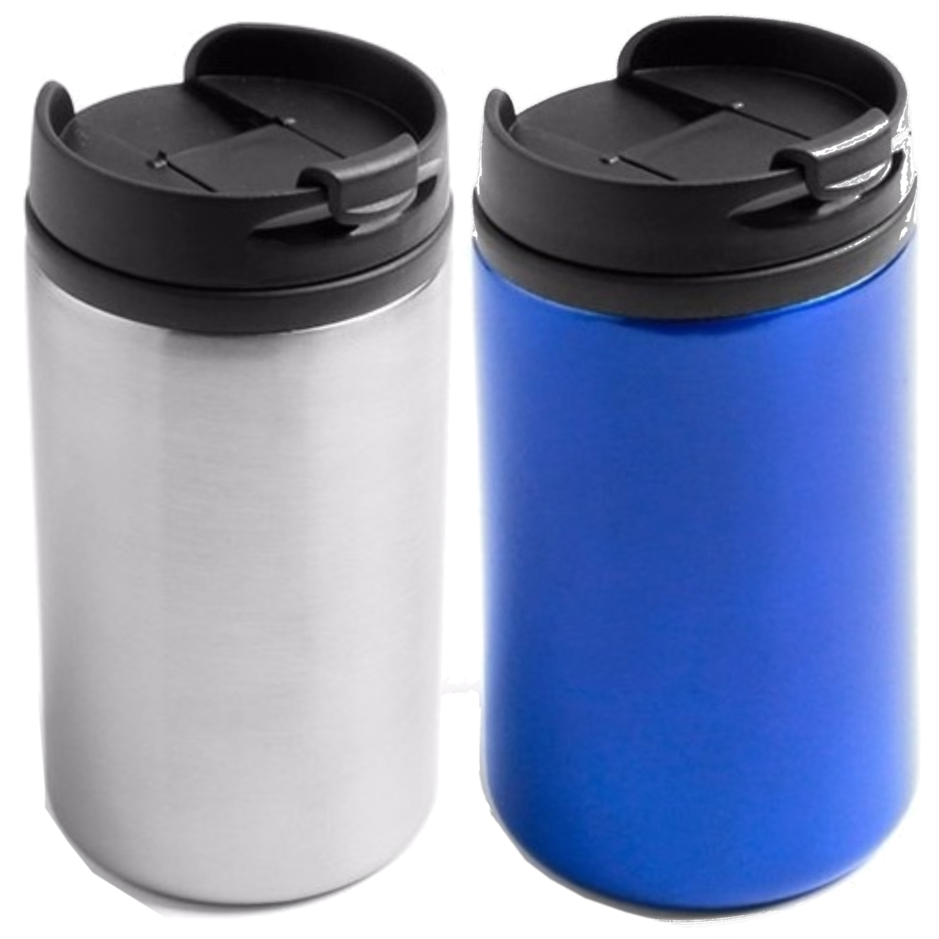 Bellatio Decorations Set van 2x Thermosbekers - warmhoud bekers - blauw en zilver - 320 ml - Isolerende drinkbekers -