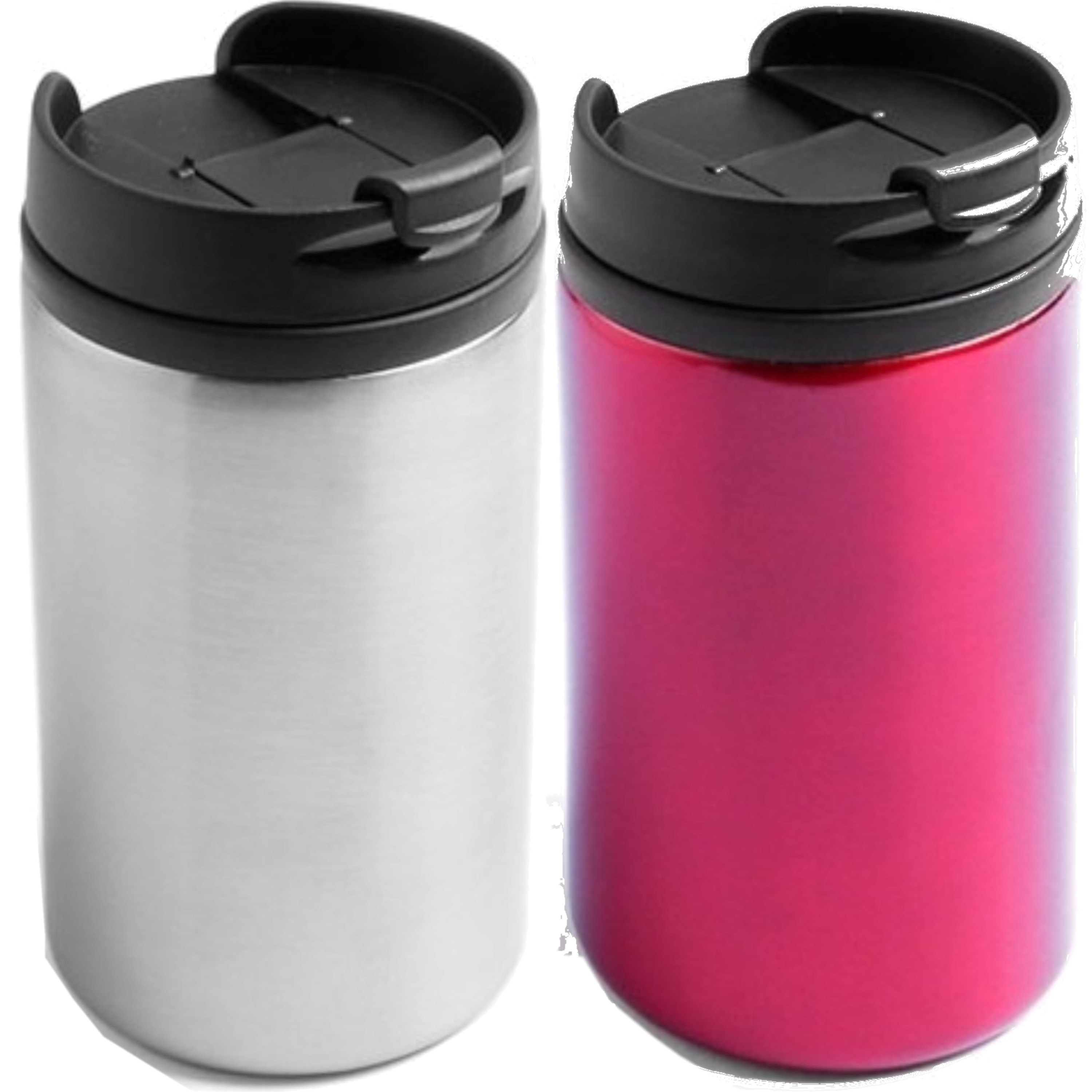 Bellatio Decorations Set van 2x Thermosbekers - warmhoud bekers - rood en zilver - 320 ml - Isolerende drinkbekers -