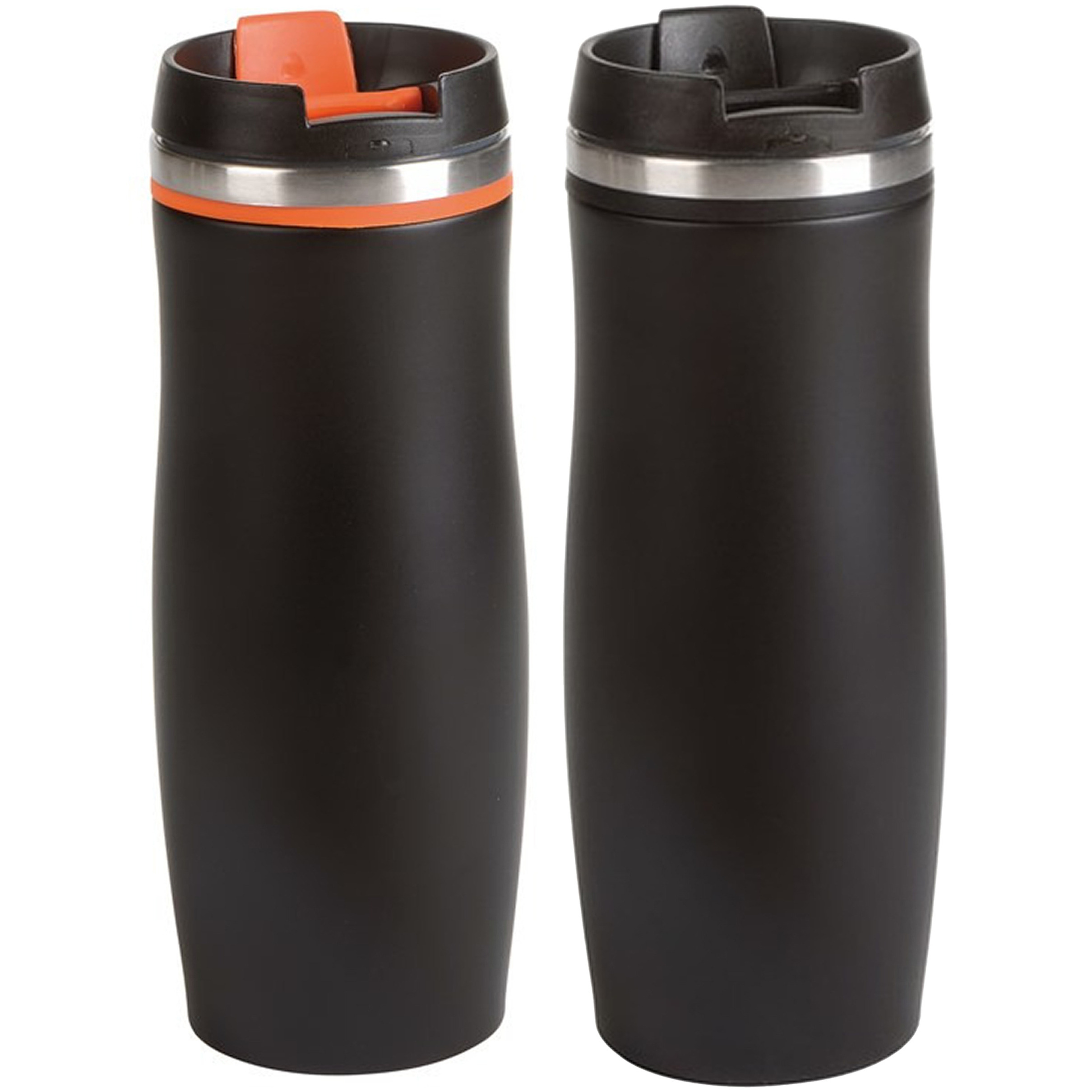 Cuisine Elegance Thermosbekers - warmhoud drinkbekers - 2x stuks - oranje en zwart - 400 ml - Isolerende drinkbekers -