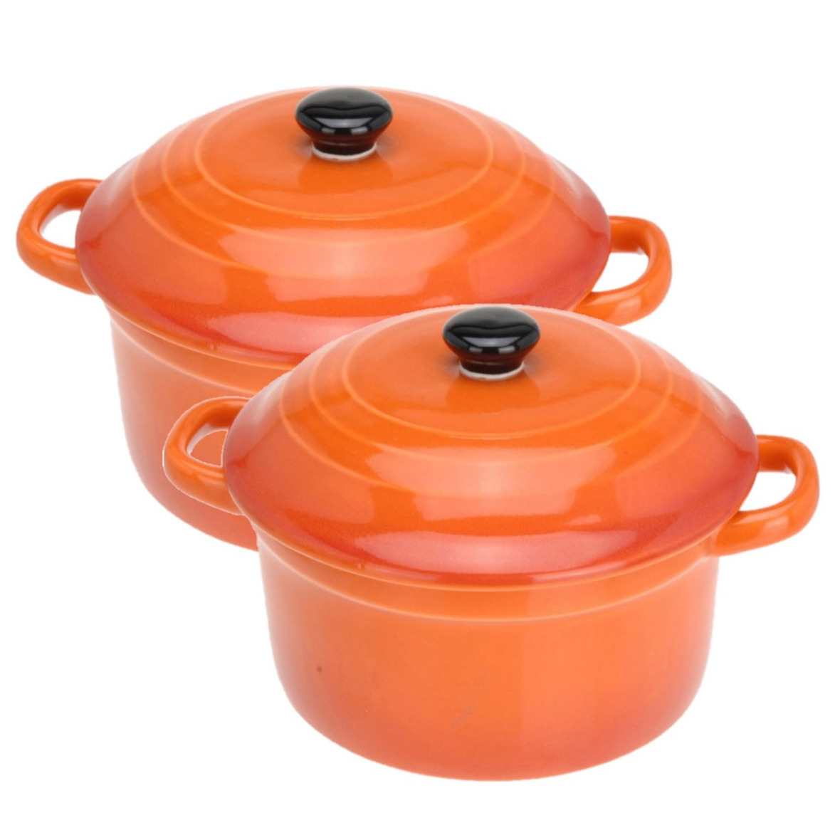 Excellent Houseware Mini stoofpannetje - Set van 5x stuks - ovenschaaltje - oranje - 9 cm - porselein - serveerschaaltje -