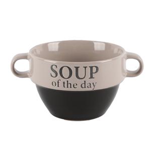 Bellatio Design Soepkommen - 1x - Soup of the day - keramiek - D12 x H8 cm - grijs - Stapelbaar -