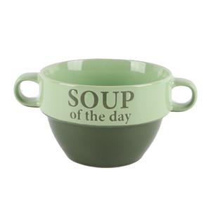 Bellatio Design Soepkommen - 1x - Soup of the day - keramiek - D12 x H8 cm - groen - Stapelbaar -