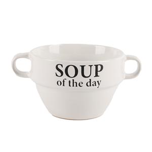 Bellatio Design Soepkommen - 1x - Soup of the day - keramiek - D12 x H8 cm - wit - Stapelbaar -
