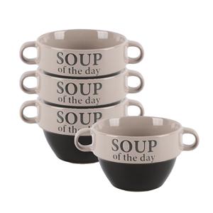 Bellatio Design Soepkommen - 4x - Soup of the day - keramiek - D12 x H8 cm - grijs - Stapelbaar -