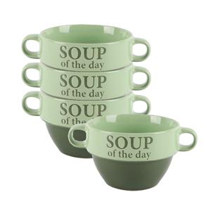 Bellatio Design Soepkommen - 4x - Soup of the day - keramiek - D12 x H8 cm - groen - Stapelbaar -