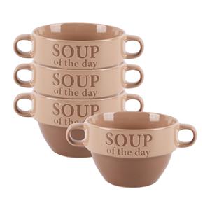 Bellatio Design Soepkommen - 4x - Soup of the day - keramiek - D12 x H8 cm - terra/beige - Stapelbaa -