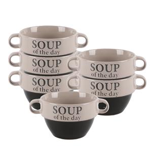 Bellatio Design Soepkommen - 6x - Soup of the day - keramiek - D12 x H8 cm - grijs - Stapelbaar -