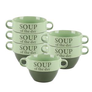 Bellatio Design Soepkommen - 6x - Soup of the day - keramiek - D12 x H8 cm - groen - Stapelbaar -