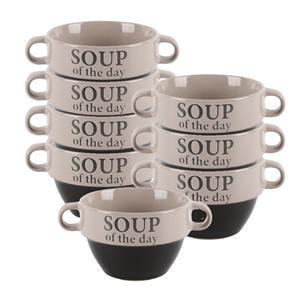 Bellatio Design Soepkommen - 8x - Soup of the day - keramiek - D12 x H8 cm - grijs - Stapelbaar -