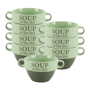 Bellatio Design Soepkommen - 8x - Soup of the day - keramiek - D12 x H8 cm - groen - Stapelbaar -