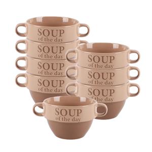 Bellatio Design Soepkommen - 8x - Soup of the day - keramiek - D12 x H8 cm - terra/beige - Stapelbaa -