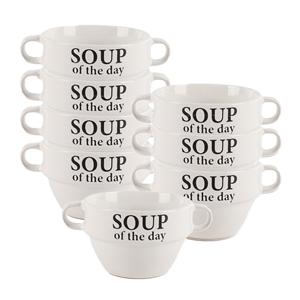 Bellatio Design Soepkommen - 8x - Soup of the day - keramiek - D12 x H8 cm - wit - Stapelbaar -