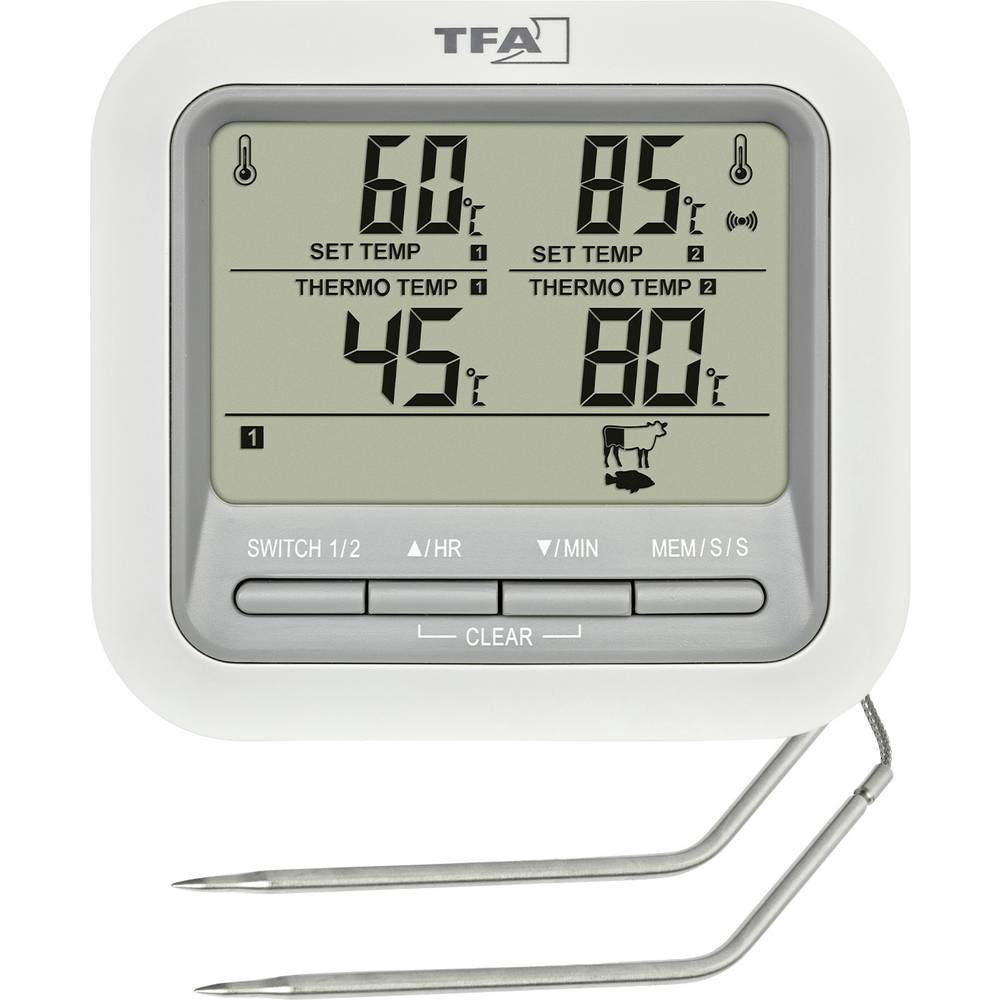 TFA Dostmann Mobiele gas-grill, Gas, Kolen, Kogel, Combi Barbecuethermometer Wit