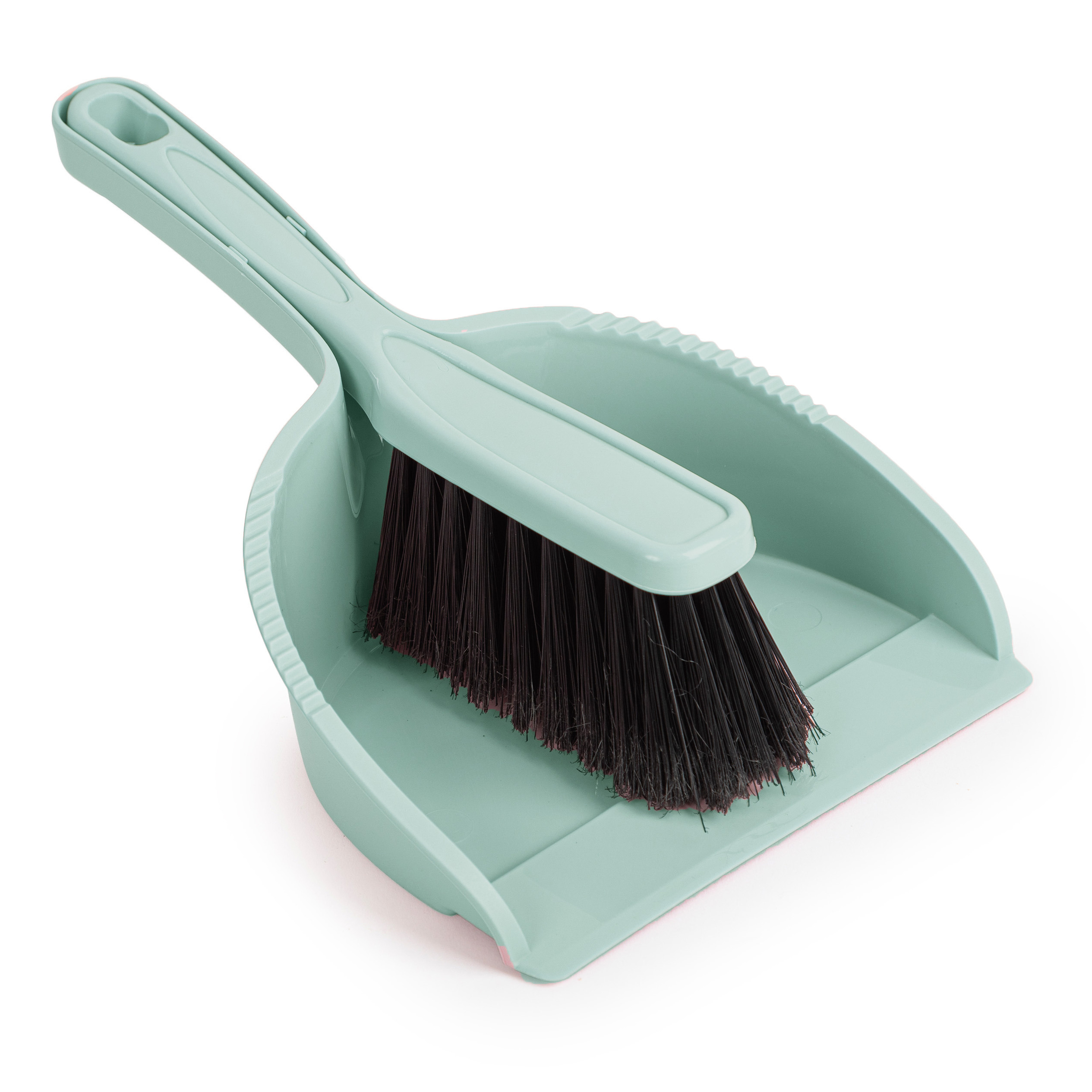 PlasticForte Stoffer en blik set Small - groen - zachte borstel - kunststof - 24 x 17 cm -